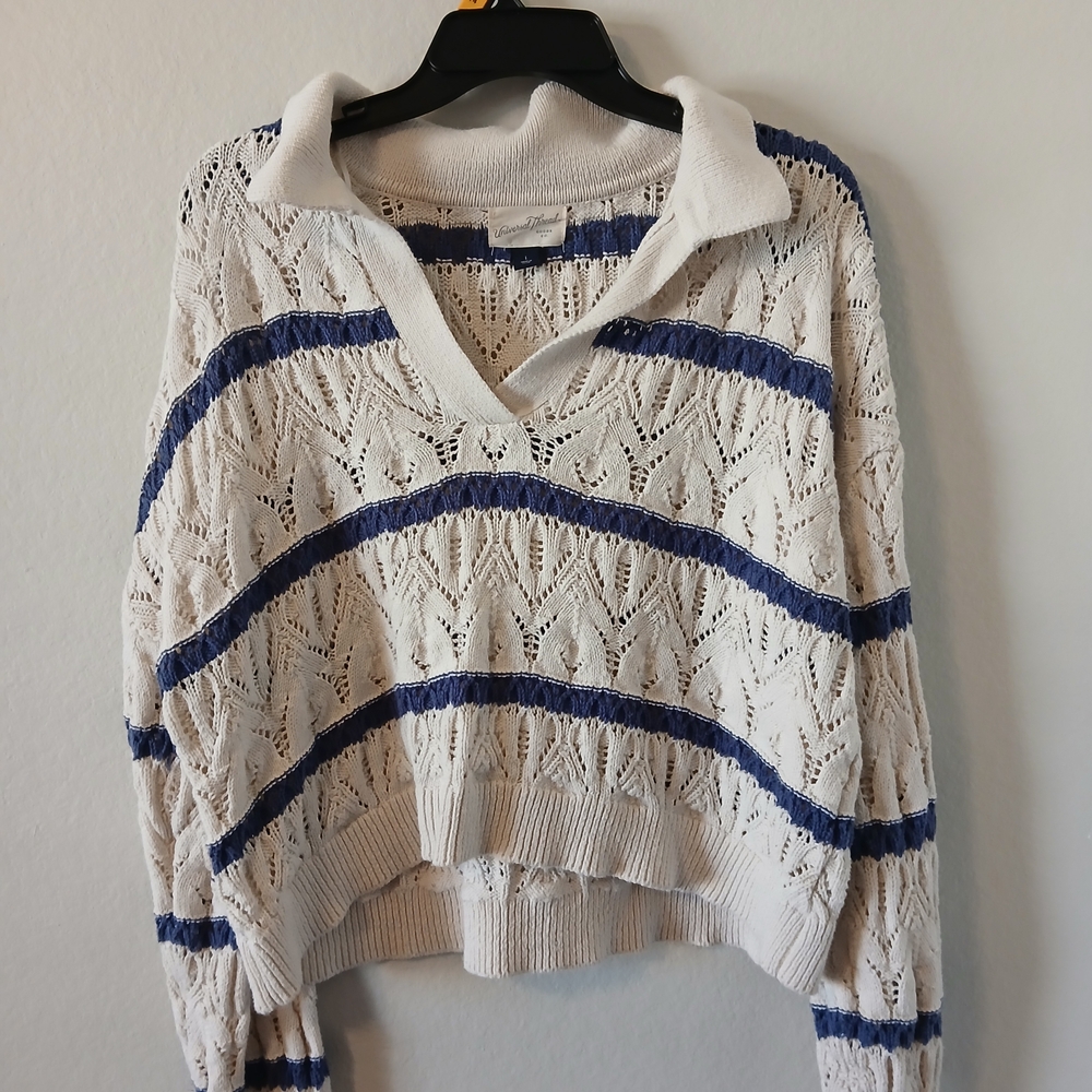 Universal Thread Cream and Blue V-Neck Sweater